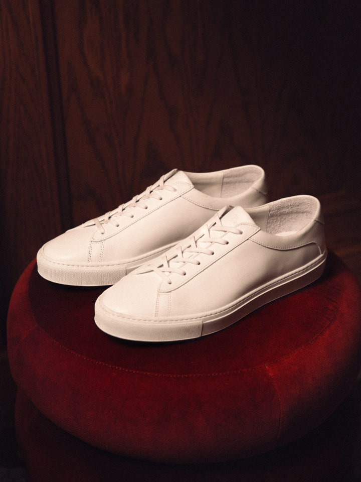 Women's Italian white leather sneakers with laces