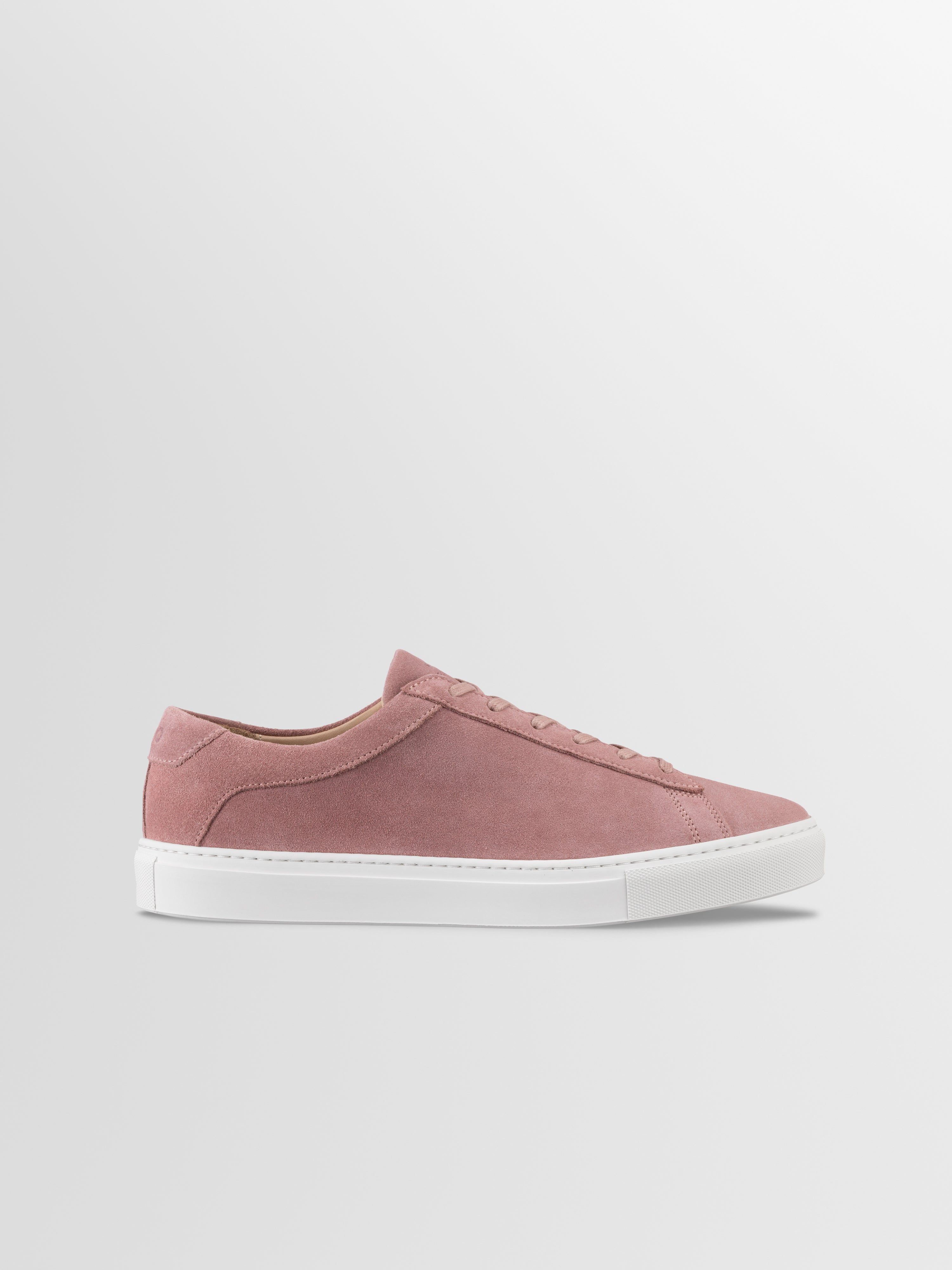Deep blush suede sneaker with matching laces and white rubber sole