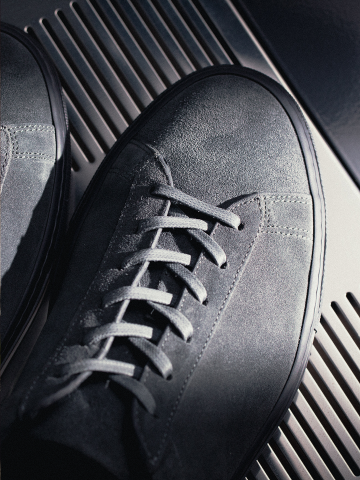 Women's Italian gray suede leather sneakers with laces