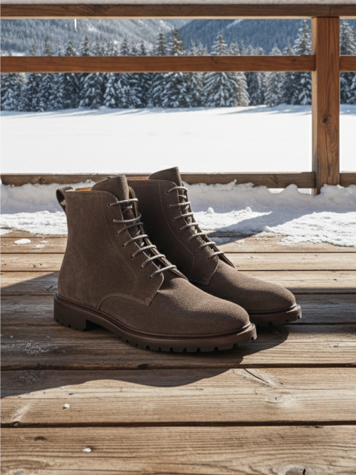Men's Italian brown suede boots with laces and track soles