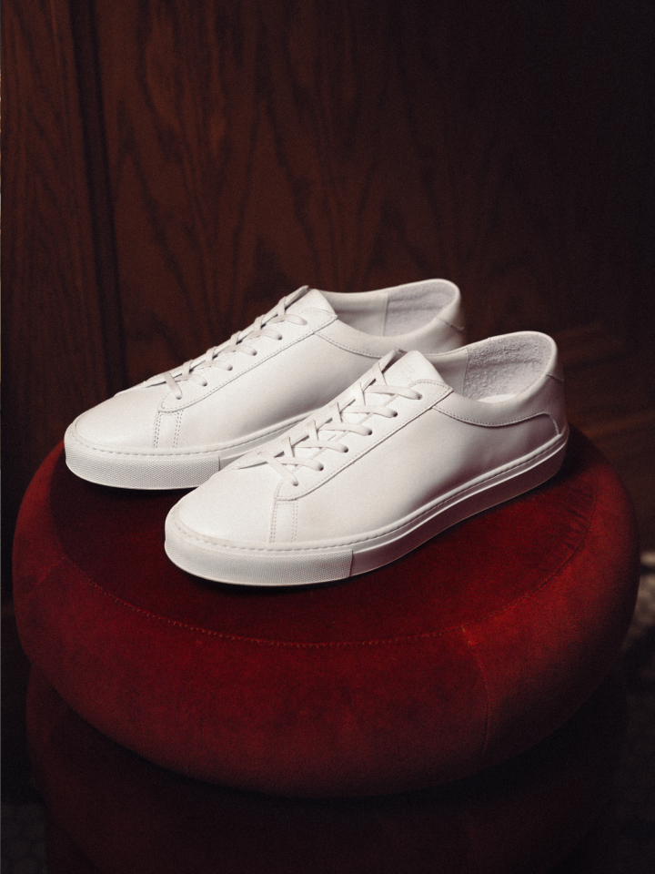 Men's Italian white leather sneakers with laces