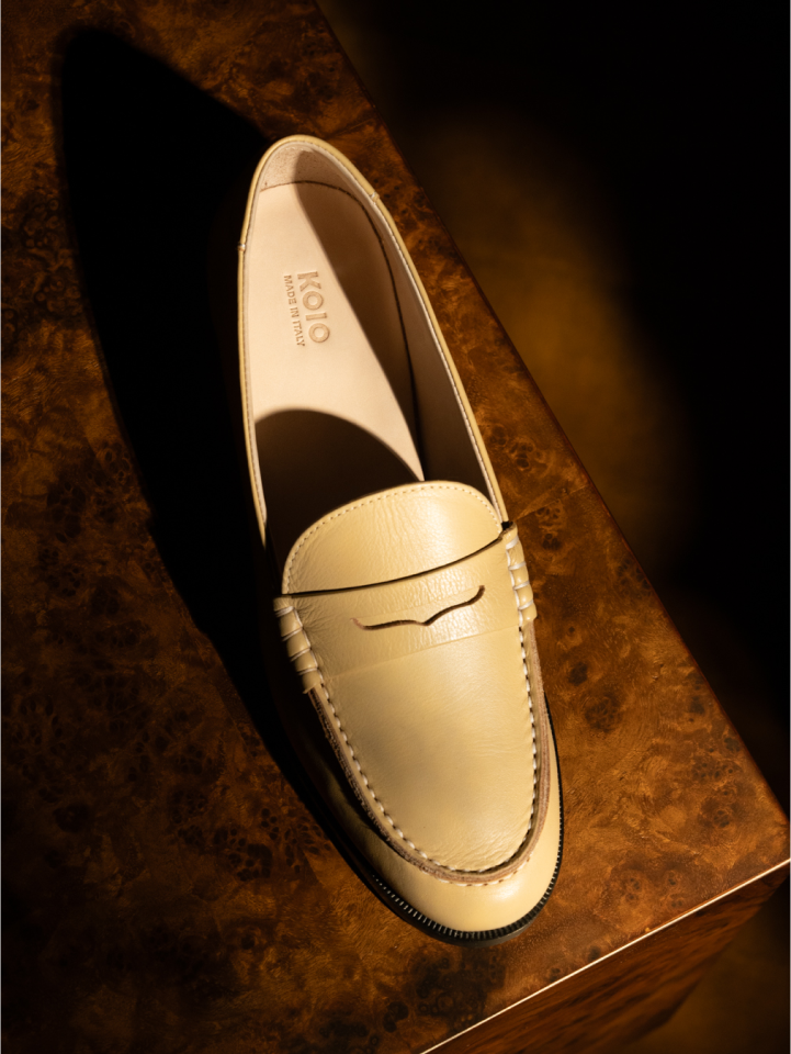 Italian beige leather penny loafer